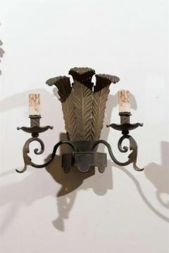 Pair of French T le Two Light Sconces with Ostrich Plume Motifs circa 1890 - 3415304