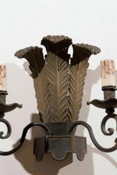 Pair of French T le Two Light Sconces with Ostrich Plume Motifs circa 1890 - 3415306