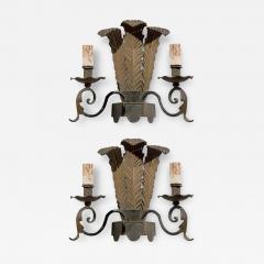 Pair of French T le Two Light Sconces with Ostrich Plume Motifs circa 1890 - 3425296