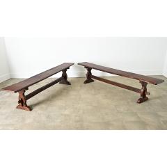 Pair of French Trestle Base Solid Oak Benches - 4147386