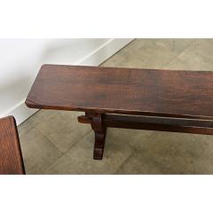Pair of French Trestle Base Solid Oak Benches - 4147406