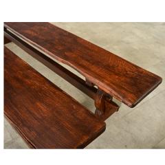 Pair of French Trestle Base Solid Oak Benches - 4147435