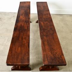 Pair of French Trestle Base Solid Oak Benches - 4147454