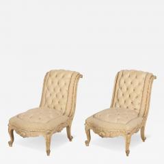 Pair of French Tufted Slipper Chairs - 3613077