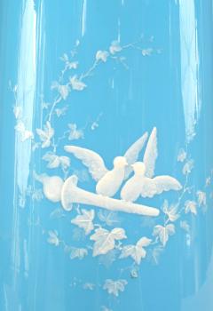 Pair of French Victorian Blue Opaline Angel Vases - 4652698