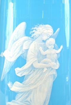 Pair of French Victorian Blue Opaline Angel Vases - 4652699