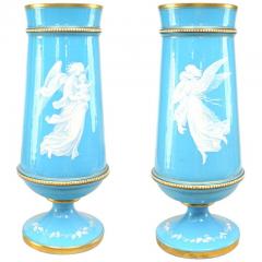 Pair of French Victorian Blue Opaline Angel Vases - 4662067