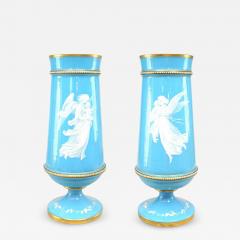Pair of French Victorian Blue Opaline Angel Vases - 4662070