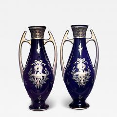 Pair of French Victorian Blue Porcelain Vases - 4242122