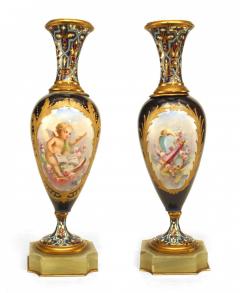 Pair of French Victorian Blue Sevre Porcelain Vases - 4652679