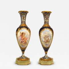 Pair of French Victorian Blue Sevre Porcelain Vases - 4660075