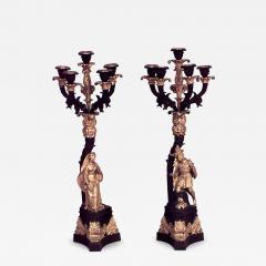 Pair of French Victorian Bronze Dore Figural Candelabras - 4631290