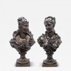 Pair of French Victorian Bronze Lady Busts - 4325861