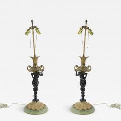 Pair of French Victorian Bronze and Onxy Table Lamps - 1394896