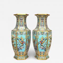 Pair of French Victorian Chinoiserie Blue Enamel and Cloisonne Vases - 4260640