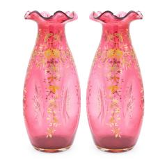 Pair of French Victorian Cranberry Glass Vases - 4709059