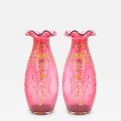 Pair of French Victorian Cranberry Glass Vases - 4709179