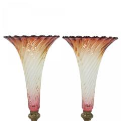 Pair of French Victorian Cranberry Swirl Glass Vases - 4655655