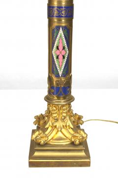 Pair of French Victorian Enamel Column Table Lamps - 1381514