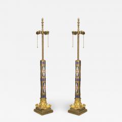 Pair of French Victorian Enamel Column Table Lamps - 1394899