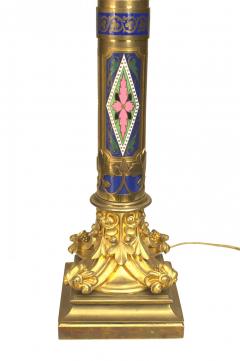 Pair of French Victorian Enamel Column Table Lamps - 4635745