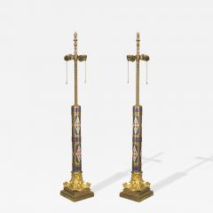 Pair of French Victorian Enamel Column Table Lamps - 4689858