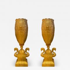Pair of French Victorian Fugere Gilt Bronze Vases - 4263230
