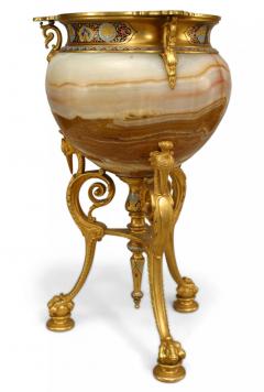 Pair of French Victorian Gilt Bronze and Onyx Footed Vases - 4200386