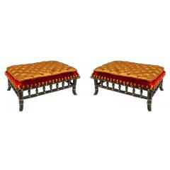 Pair of French Victorian Gold and Red Foot Stools - 4717862