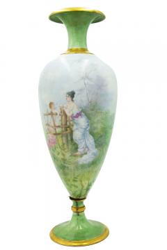 Pair of French Victorian Green Limoges Porcelain Vases - 4631633