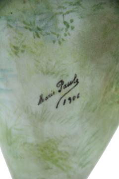 Pair of French Victorian Green Limoges Porcelain Vases - 4631635
