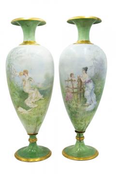 Pair of French Victorian Green Limoges Porcelain Vases - 4631927
