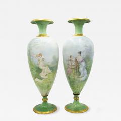 Pair of French Victorian Green Limoges Porcelain Vases - 4631928