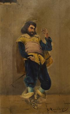 Pair of French Victorian Oil Standing Cavaliers - 4516294