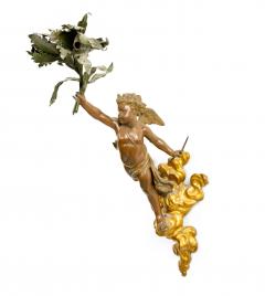 Pair of French Victorian Patinated Brass Cupid Wall Sconces - 4629233