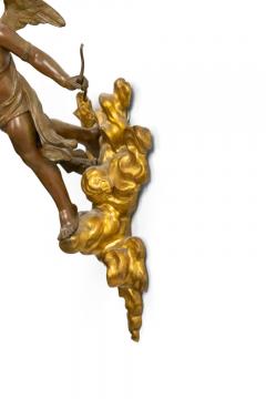 Pair of French Victorian Patinated Brass Cupid Wall Sconces - 4629236