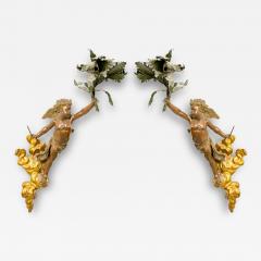 Pair of French Victorian Patinated Brass Cupid Wall Sconces - 4644929