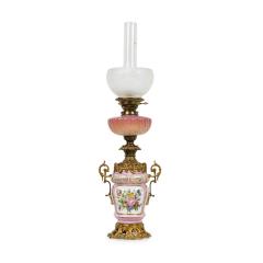 Pair of French Victorian Pink Sevres Porcelain Oil Lamps - 4649622