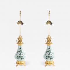 Pair of French Victorian Porcelain Celadon Table Lamps - 1394904