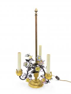 Pair of French Victorian Porcelain Flower and Bronze Table Lamps - 1381546