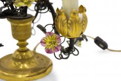 Pair of French Victorian Porcelain Flower and Bronze Table Lamps - 1381550