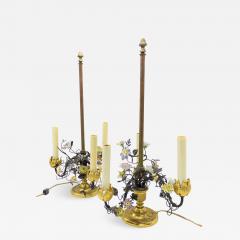 Pair of French Victorian Porcelain Flower and Bronze Table Lamps - 1394905