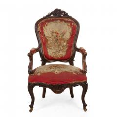 Pair of French Victorian Red Floral Arm Chairs - 1401910