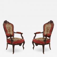 Pair of French Victorian Red Floral Arm Chairs - 1407621
