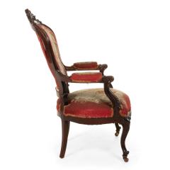 Pair of French Victorian Red Floral Armchairs - 4631124