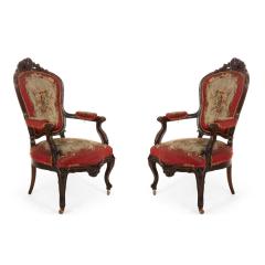 Pair of French Victorian Red Floral Armchairs - 4646633