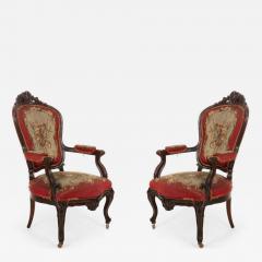 Pair of French Victorian Red Floral Armchairs - 4646642
