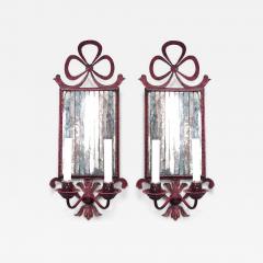 Pair of French Victorian Red Tole and Mirror Bow Knot Wall Sconces - 4717907