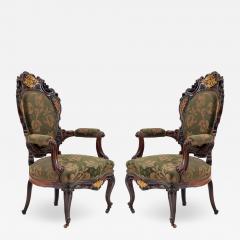 Pair of French Victorian Rosewood Arm Chairs - 1407616
