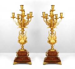 Pair of French Victorian Rouge Marble and Bronze Candelabra - 4200287